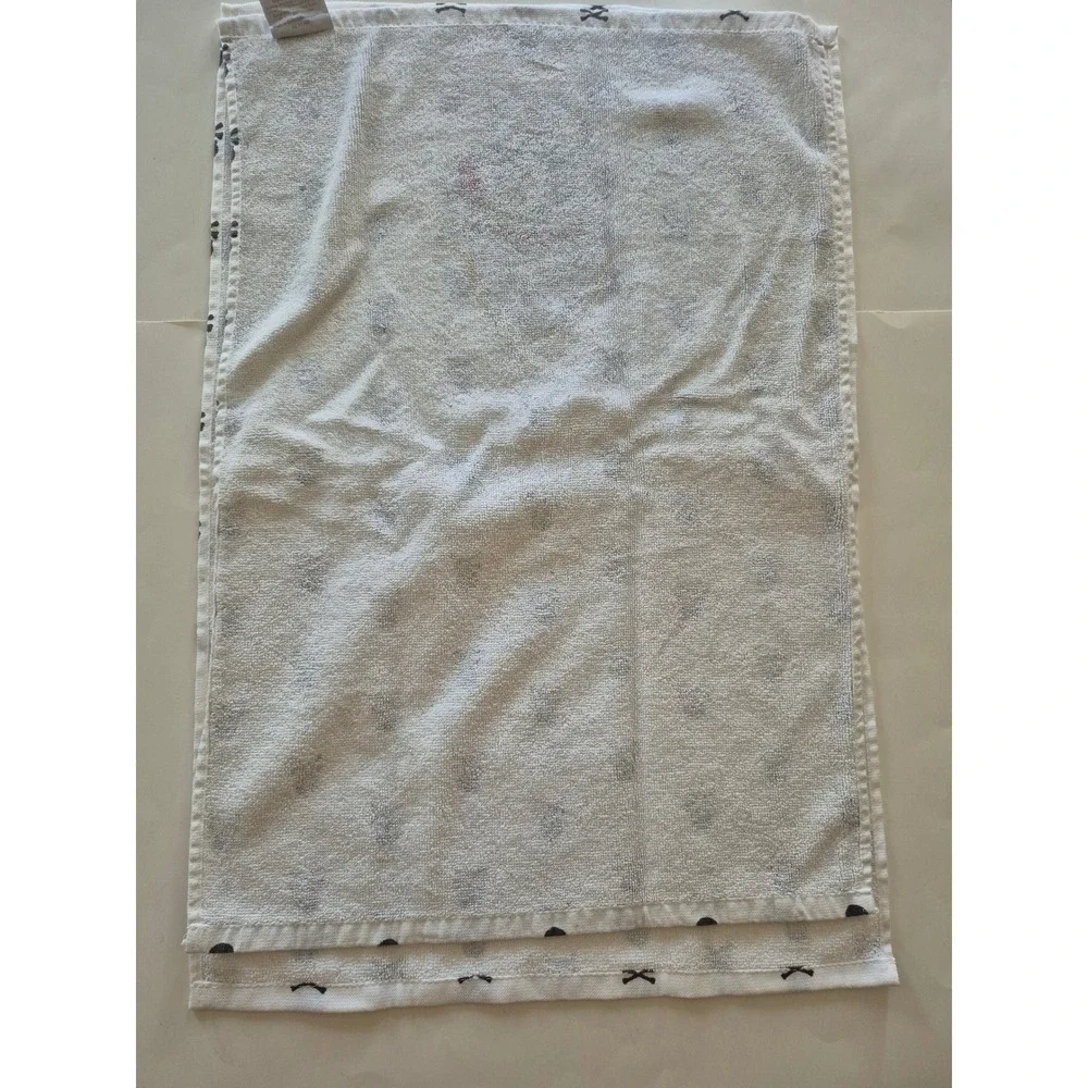Happy Halloween Pirate Cat Hand Towel Set 2pc White 100% Cotton Skull Crossbones